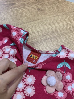 Vestido manga longa rosa com flores e pompom (Kyly) - loja online