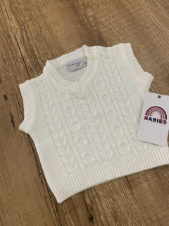 Suetér cavado tricô branco (Noruega Baby) na internet