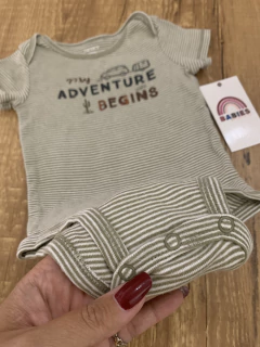 Body listrado verde e branco "My Adventure Begins" (Carter's) na internet
