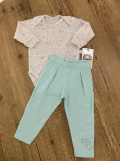 Conjunto pijama body estrelas\corações + calça verde água (Letut) - comprar online