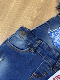 Jardineira jeans longa azul - Dino (Bob) - Babies Move Brecho