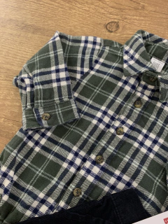 Conjunto body camisa de flanela xadrez verde e azul + calça canelada preta (Carter´s) - comprar online