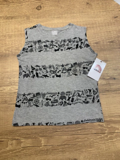Blusa regata cinza com estampa preta (Henring kids)