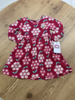 Vestido manga longa rosa com flores e pompom (Kyly)