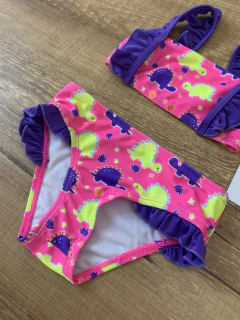 Conjunto biquini estampado roxo e rosa dino (Yeapp) - Babies Move Brecho