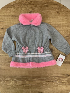 Blusa moletom cinza com gola rosa pelúcia (Chamego)