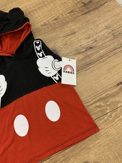 Blusa cavada com capuz preto com vermelho - suspensório Mickey - Babies Move Brecho
