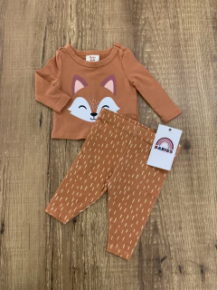 Conjunto blusa manga longa marrom raposinha + calça marrom granulada (Cozy Cub) - comprar online