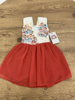 Vestido off com usinhos\presentes e saia poazinho vermelho (Infanti) na internet