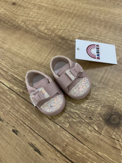 Sapatinho rosa - velcro com laço de glitter - comprar online