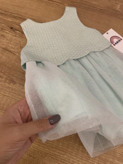 Vestido verde água - saia de tule com glitter e sobreposição de blusinha escamada (Genuine OshKosh ) - Babies Move Brecho