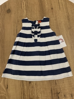 Vestido listra branco e azul marinho - botões azuis (Kyly) - comprar online