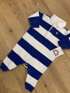 Macacão curto gola pólo manga longa azul e branco (Ralph Lauren) na internet