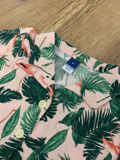 Conjunto linho estampado rosa com folhas e flamingo - blusa + short (Old Navy) na internet