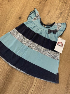 Vestido listrado azul claro e cinza lacinho (Milon) - comprar online