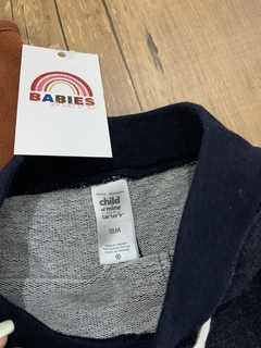 Conjunto colete de fleece com capuz marrom aplicação ursinho + calça jeans tecido azul (Carter's) - loja online