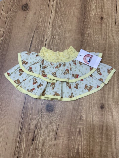 Saia estampada de ursinho com renda babado
