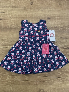 Vestido azul marinho estampado poazinho - gatinhos\melancia (Meninice) - comprar online