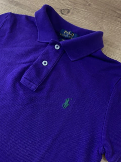Camisa gola polo roxo com cavalo bordado verde (Polo Ralph Lauren) - Babies Move Brecho
