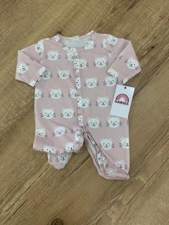 Macacão com pé listrado rosa e branco - gatinho (Shein) - comprar online