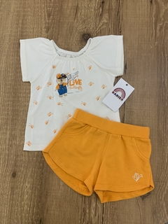 Conjunto blusa branca com borboletas "Love Butterfly" + short moletom laranja (Dila) - comprar online