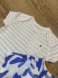 Kit 3 peças azul e laranja - body, camiseta e calça (Carter´s) - Babies Move Brecho