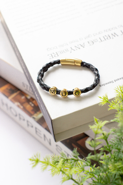 Pulseira de Couro Trançado Mug - Preto