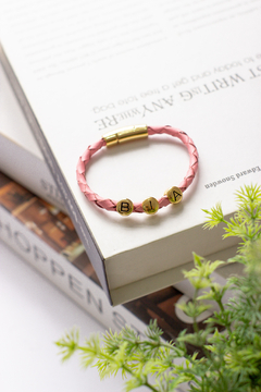 Pulseira de Couro Trançado Mug - Rosa Médio