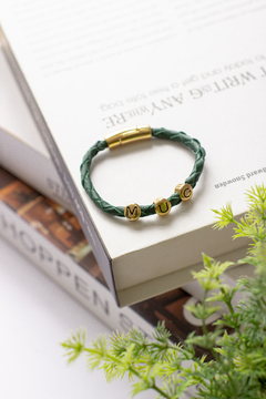 Pulseira de Couro Trançado Mug - Verde Exército