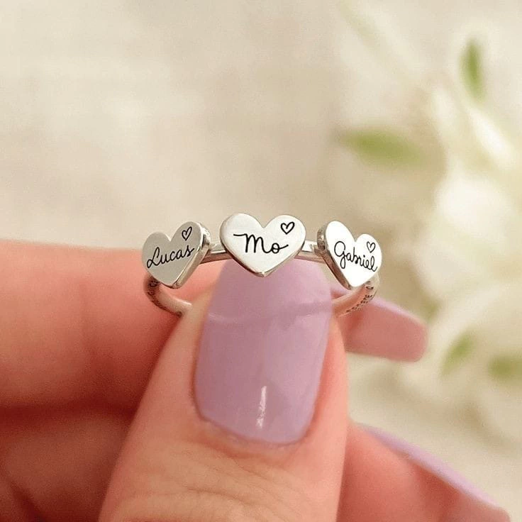 Anel corações personalizado prata 925