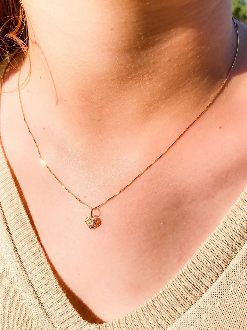 Colar veneziana coração ouro 18k