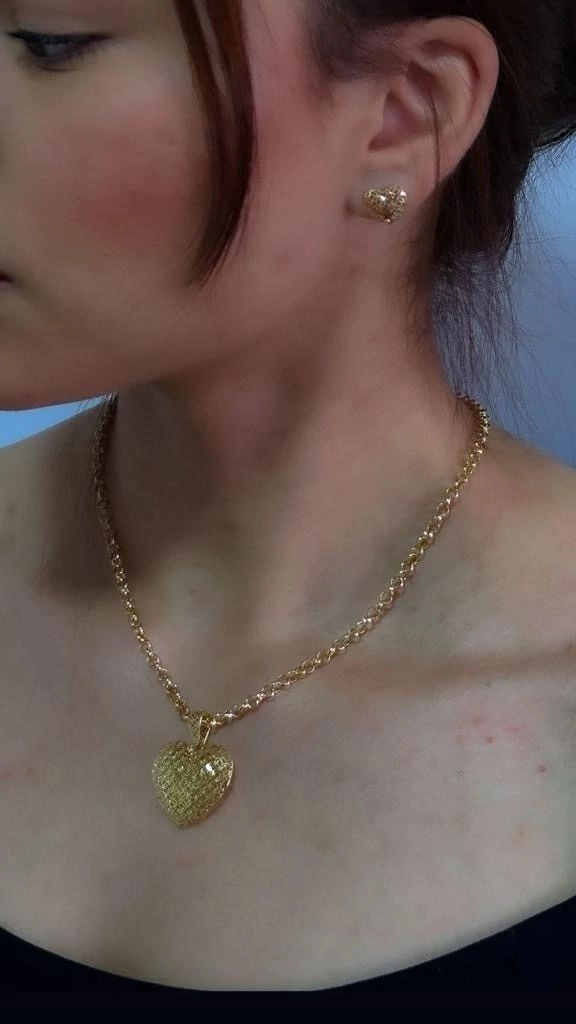 Colar elo português coração ouro 18k