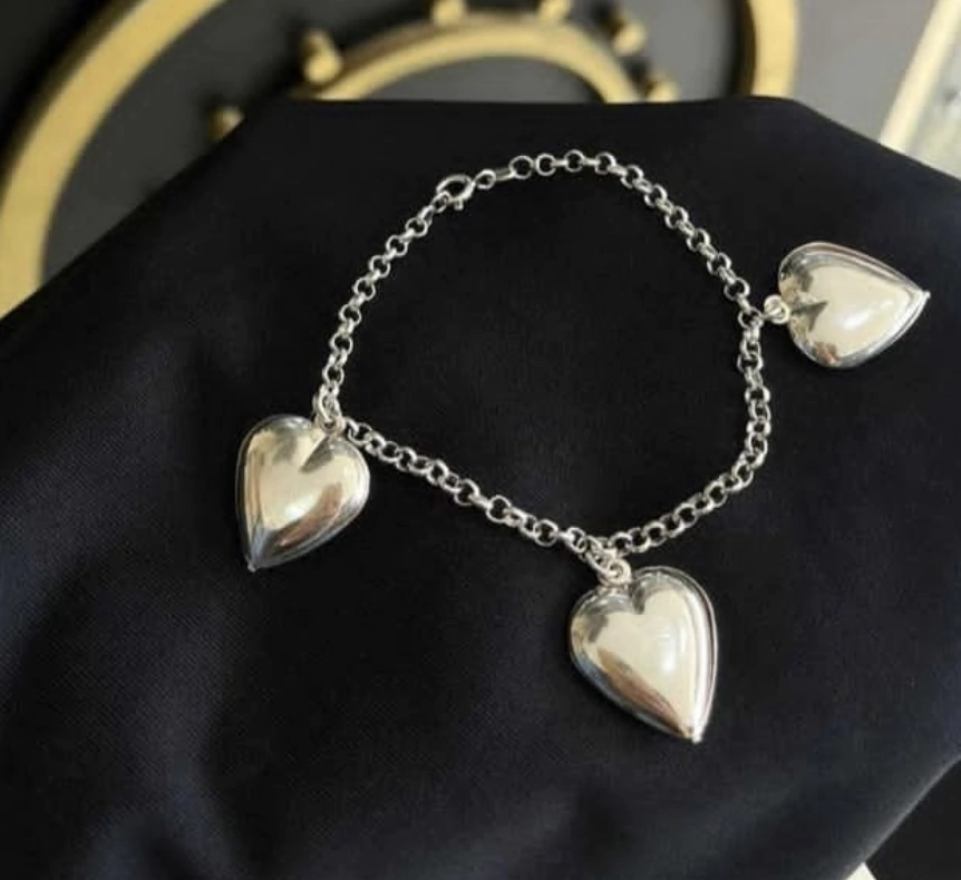 Pulseira elo português corações prata 925