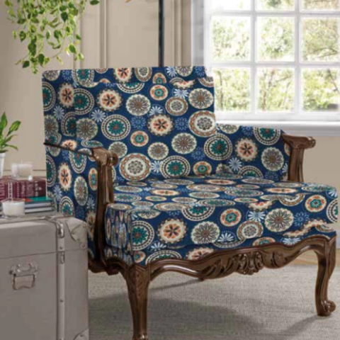 Tecido Decoração Belize Estampado Azul Floral 1,40m Largura