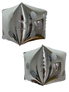 GLOBO METALIZADO 14" DADO PLATEADO / BLANCO