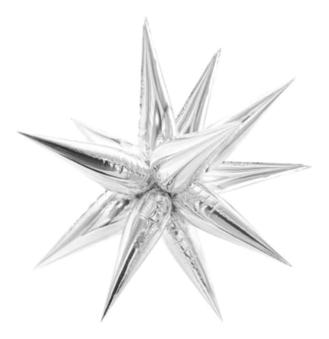 GLOBO METALIZADO ESTRELLA 4D 14 PUNTAS PLATEADO