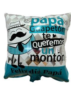 GLOBO METALIZADO 9" PAPÁ GUAPETÓN PLATA / CELESTE