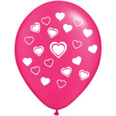 GLOBO CORAZON FUCSIA IMP. BLANCO X 25 UN