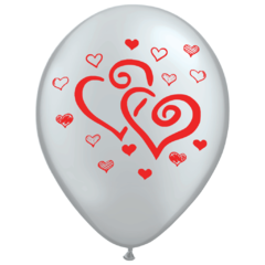 GLOBO CORAZON ENLAZADO CRISTAL IMP. ROJO X 50 UN