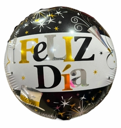 GLOBO METALIZADO 9" FELIZ DIA REDONDO NEGRO CON GALERA