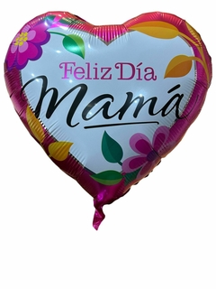 GLOBO METALIZADO 18" FELIZ DIA MAMA CORAZON ROSA CON FLORES