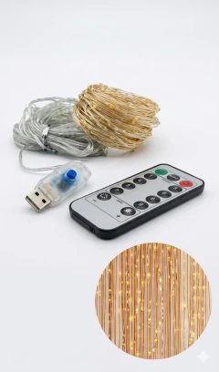 CORTINA LED 240 LUCES 3X2M 8 TIRAS LLUVIA C/ CTROL REMOTO CALIDA USB 3VOL - comprar online