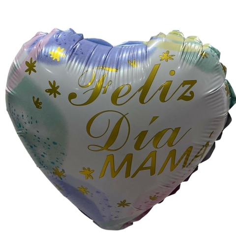 GLOBO METALIZADO CORAZON 9" FELIZ DIA MAMA LETRA DORADA