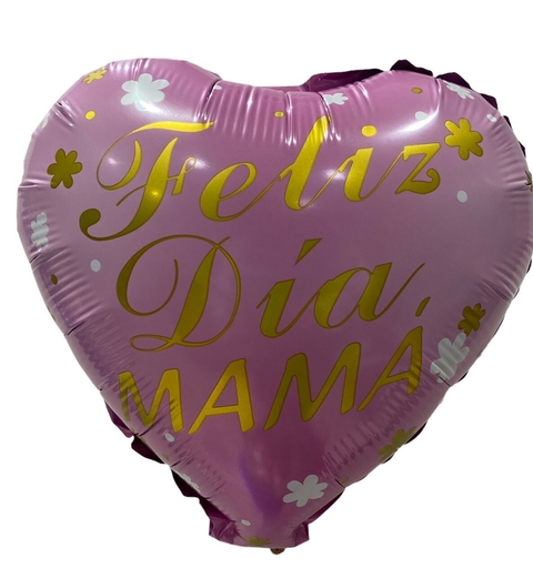 GLOBO METALIZADO CORAZON 9" FELIZ DIA MAMA ROSA / DORADO