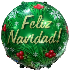 GLOBO METALIZADO 18" FELIZ NAVIDAD REDONDO VERDE