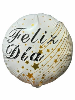 GLOBO METALIZADO 9" FELIZ DIA REDONDO BLANCO LETRAS NEGRAS