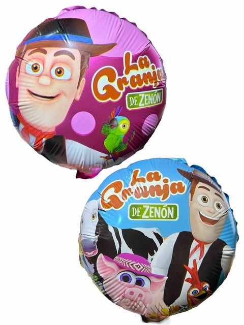 GLOBO METALIZADO 9" GRANJA ZENON CELESTE / FUCSIA