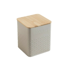 Lata Cuadrada Tapa Bambú Gris Biscuits 14x16,5 Cm en internet