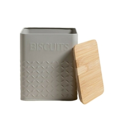 Lata Cuadrada Tapa Bambú Gris Biscuits 14x16,5 Cm - Vienna Hogar
