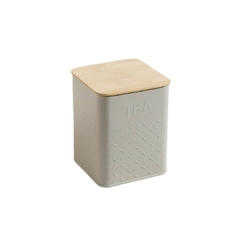 Lata Cuadrada Tapa Bambú Gris Tea 11,5x14,5 Cm en internet
